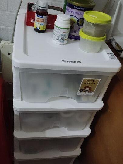 也雅Yaya 透明塑料抽屉式收纳柜 儿童收纳柜子零食玩具整理柜储物柜 床头柜 四层 晒单图