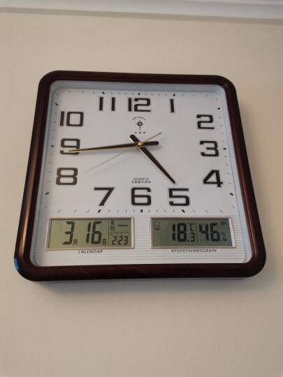北极星 挂钟14英寸万年历温湿度计创意客厅日历挂表钟表银色液晶 晒单图