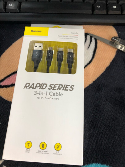 倍思 数据线三合一苹果/Type-c/安卓手机充电器线 iPhone11Pro Max/XR/8/6splus 小米华为p30电源线 1.2米 红 晒单图