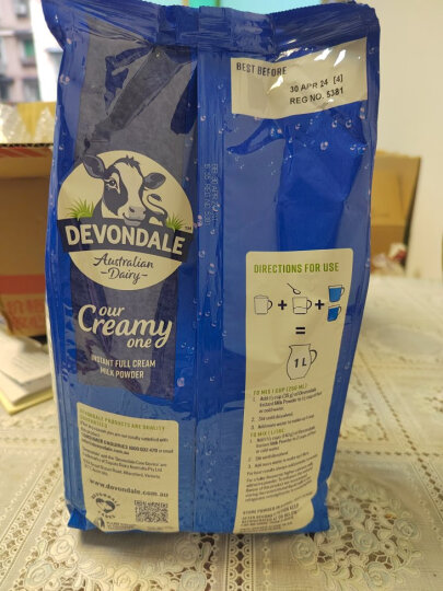 德运（Devondale）澳大利亚进口高钙全脂奶粉1kg/袋(2袋起购) 学生成人中老年牛奶粉 晒单图