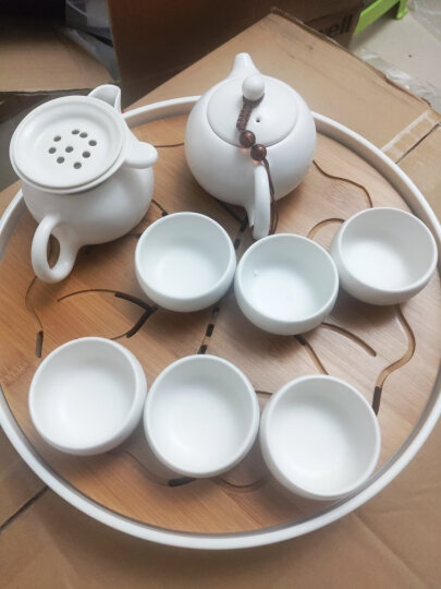 澳爵斯（AOJUESI） 整套紫砂陶瓷功夫茶具套装家用茶杯 便携竹制干泡茶盘储水茶台 09款：铁锈喜从天降（大白盘） 晒单图