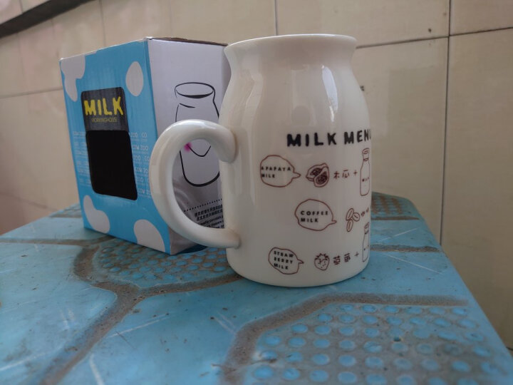 贝瑟斯创意陶瓷水杯 牛奶杯 早餐杯 简约马克杯 麦片杯家用奶牛 图案杯 晒单图