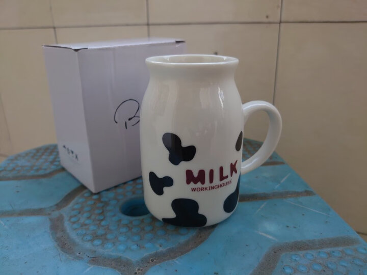 贝瑟斯创意陶瓷水杯 牛奶杯 早餐杯 简约马克杯 麦片杯家用奶牛 图案杯 晒单图