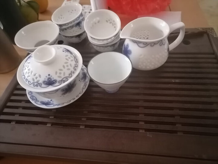 唐丰 整套茶具自动轻薄玲珑青花镂空功夫茶具陶瓷套装茶壶茶海茶杯 绰约玲珑茶具 9头 晒单图