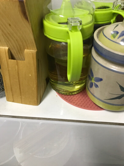 茶花玻璃油壶防漏油罐油瓶醋壶调料盒厨房用品 530ml斜柄油壶-绿色 晒单图
