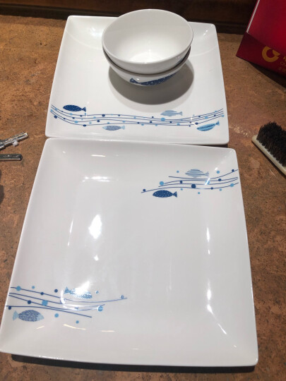瓷航牛排盘子正方盘平盘创意点心西餐盘陶瓷蛋糕碟卡通寿司盘水果盘餐具餐盘 8英寸卡通对花 晒单图