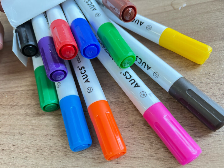AUCS 粗细双头白板笔水性可擦 易擦型办公培训教学家用儿童白板笔彩色 十支装（7黑2蓝1红） 晒单图