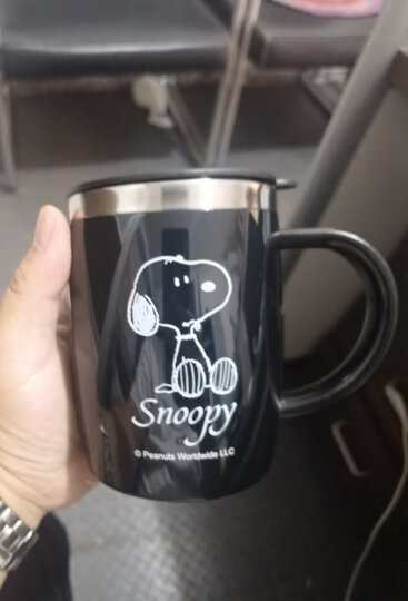 史努比(SNOOPY)保温杯不锈钢隔热喝水杯男女士办公室马克咖啡杯学生大容量冲饮杯子420ML DP-5002H黑色 晒单图