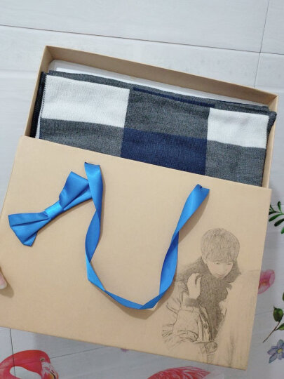 677888羊毛围巾男礼盒装冬季格子男生生日礼物 深蓝色 晒单图