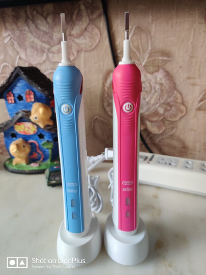 欧乐B电动牙刷 3D声波成人情侣充电式 P2000粉(含刷头*2)博朗精工 张艺兴代言 晒单图