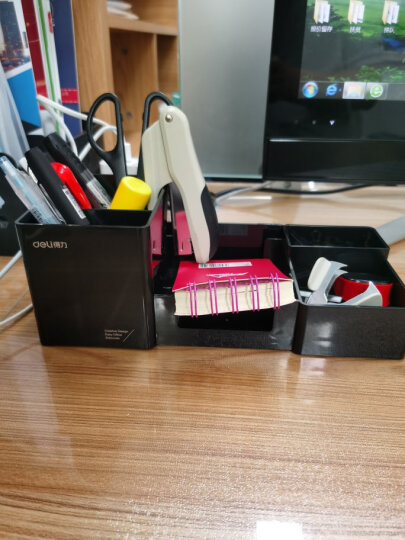 得力（deli） 多功能笔筒桌面收纳盒化妆盒多隔收纳 办公用品 8901 双层抽屉收纳（红色） 晒单图