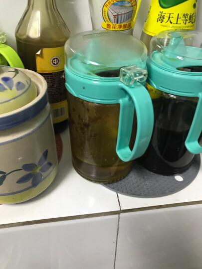 茶花玻璃油壶防漏油罐油瓶醋壶调料盒厨房用品 530ml斜柄油壶-绿色 晒单图