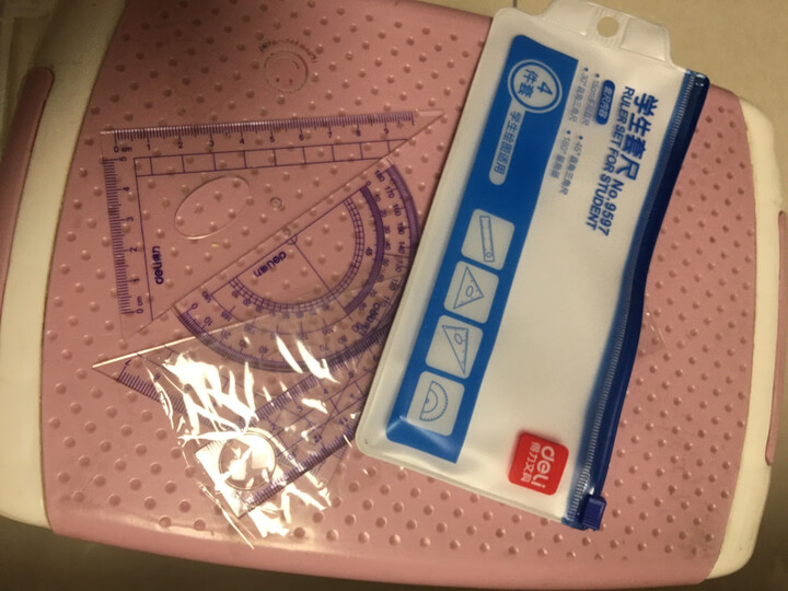 得力(deli)9597 学生文具 绘图尺子四件套尺(直尺+三角尺*2+量角器) 晒单图