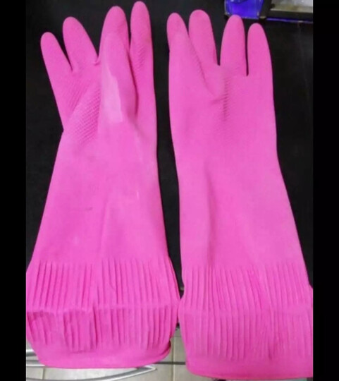 妙洁清洁家务橡胶手套 加长增厚防水防滑皮厨房洗碗 耐用光里型中号 晒单图