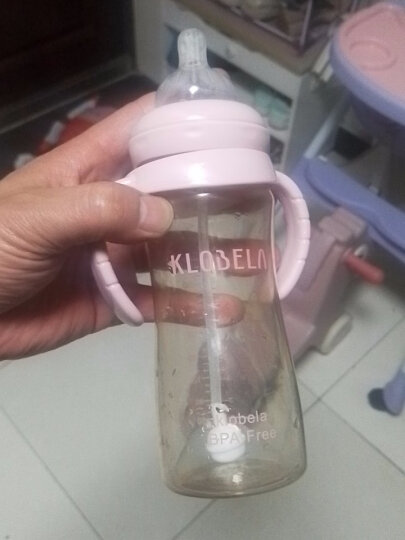 可拉贝拉（KLOBELA）婴儿宽口径带吸管奶瓶 防摔防胀气宝宝新生儿奶瓶套装 粉色 300ml 6月+ 3件套 晒单图
