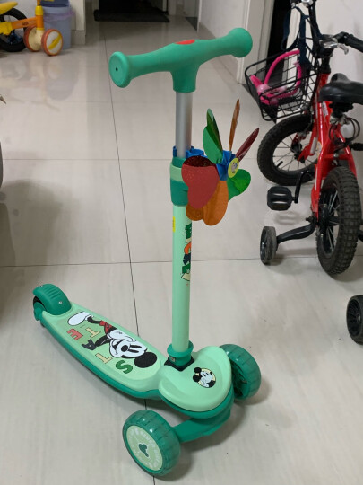 迪士尼（Disney）儿童滑板车男女孩1-3-12岁 高度可调防侧翻宝宝滑滑车滑步车88166 米奇款-绿色[低重心防侧翻] 晒单图