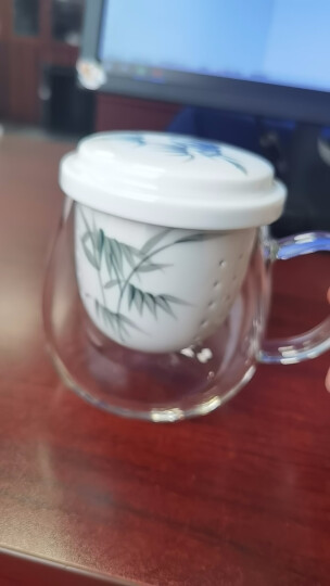 美斯尼 玻璃茶杯茶水分离水杯陶瓷过滤内胆办公室茶杯茶具高硼硅泡茶杯 竹格（380毫升） 晒单图