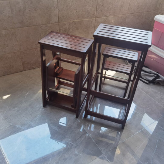 诺顿伯格全实木多功能三层楼梯凳阶梯凳两用折叠梯椅创意现代简约梯凳厨房折叠凳家用室内木梯子 晒单图