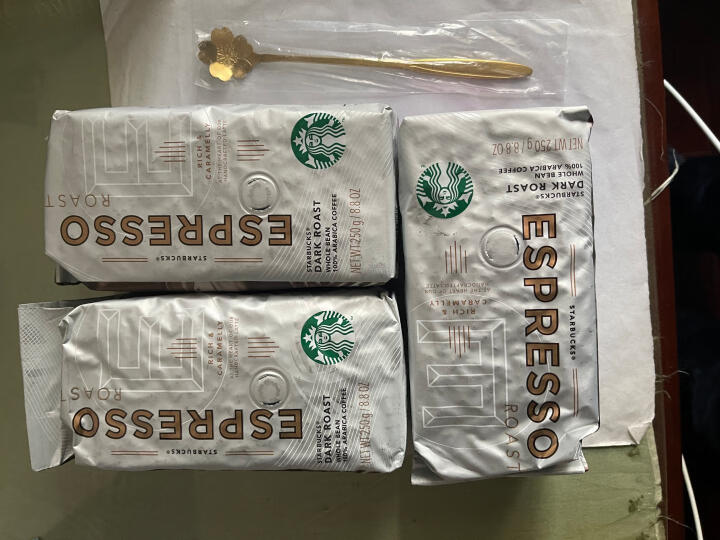 星巴克（Starbucks）美国进口咖啡豆 纯黑咖啡 可研磨咖啡 意式烘焙咖啡豆 250g 晒单图