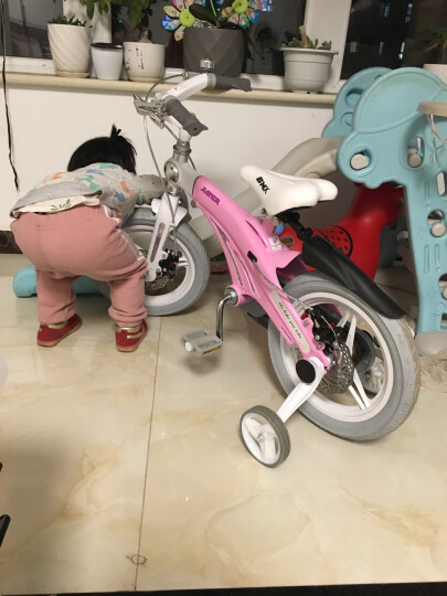 健儿（jianer）可伸缩儿童自行车4--6-8岁男女小孩单车脚踏车镁合金公主山地单车 折叠车把-公主粉(双碟刹) 14寸（适合95-120cm） 晒单图