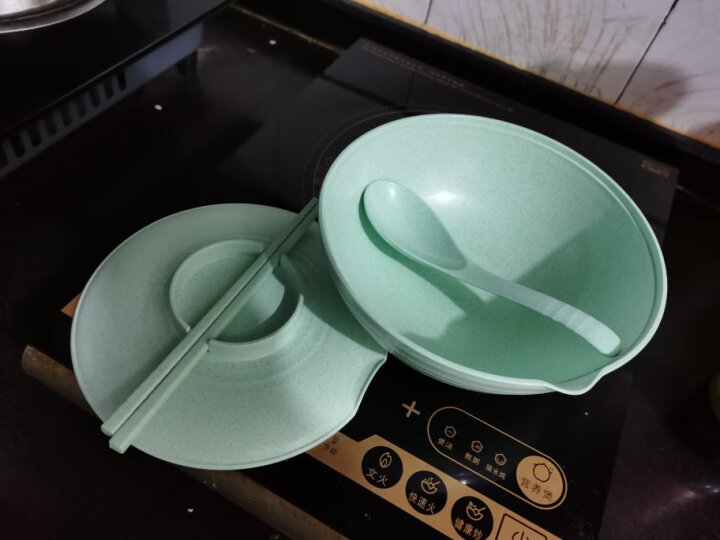 爱思得（Arsto）稻壳泡面碗带盖大号多功能餐具套装带筷勺微波炉可用5197绿色 晒单图