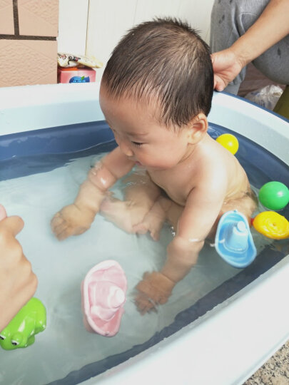 日康（rikang) 浴盆 婴儿洗澡盆婴儿浴盆 新生儿宝宝洗澡盆带浴床 坐躺两用 加大加厚0-6岁带水温计套装粉色 晒单图