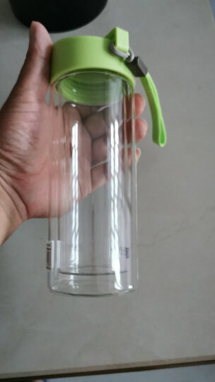 富光 耐热防烫便携提手杯子 男女士时尚玻璃茶杯泡茶杯 透明双层玻璃水杯 草绿色 280ML（G1311-280） 晒单图