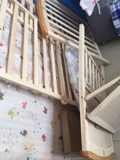 好孩子(gb)婴儿床新生儿实木无漆环保多功能宝宝床拼接床特有尿布台 标配+椰棕床垫+5件套粉色 晒单图