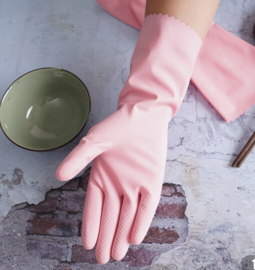 3M 橡胶手套 纤巧型防水防滑家务清洁 柔软内里洗碗手套小号 樱花粉 晒单图