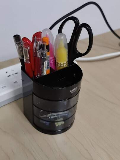 得力(deli)带笔筒桌面用品收纳盒 多功能组合办公盒 黑色 晒单图