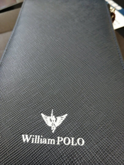 WILLIAMPOLO防盗刷卡包男士钱包长款真皮多卡位皮夹头层牛皮拉链卡夹大容量夹 蓝色十字纹 晒单图