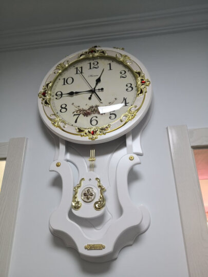 汉时欧式钟表挂钟客厅大号时钟创意摆钟艺术挂表时尚壁钟石英钟表HP07 白色大号(石英机芯） 晒单图