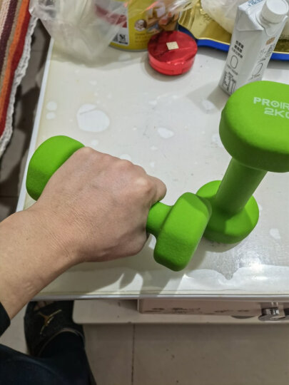 PROIRON 彩色浸塑哑铃 男女士健身器材家用儿童小哑铃锻炼手臂塑形跳操亚铃套装 果绿色 2kg*2 晒单图