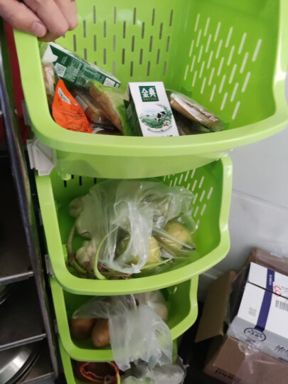 百露 塑料蔬菜水果厨房置物架收纳筐落地多层储物用品用具放菜篮架子收纳架 大号绿色三层 晒单图