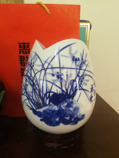 景德镇陶瓷器小号仿古新中式影青花瓶工艺品客厅摆件家居酒柜玄关书房电视柜办公室博古架茶室装饰品瓷瓶摆设 影青石榴瓶（配木质旋转底座） 晒单图