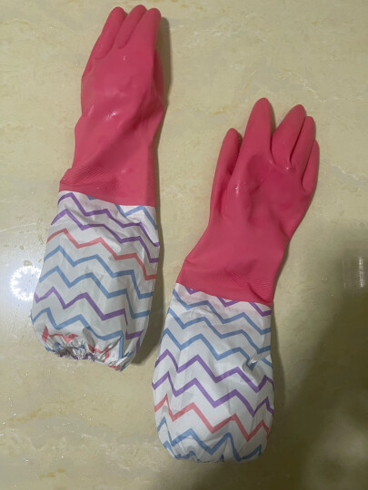 妙洁 加长保暖乳胶手套 均码*1双 长袖厚绒 家务厨房洗碗 防水防滑 晒单图