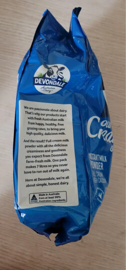 德运（Devondale）澳大利亚原装进口 调制乳粉1kg袋装 全脂成人奶粉 晒单图