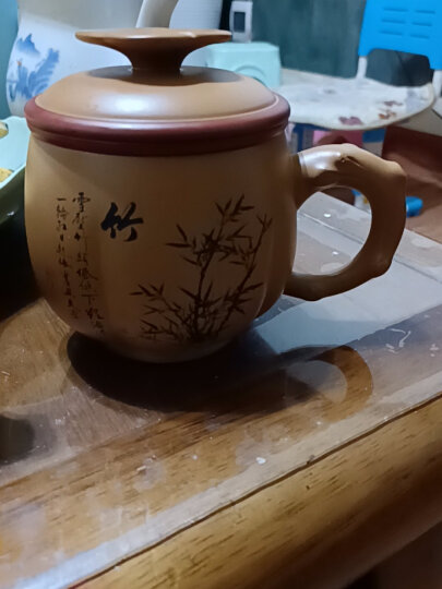 尊壶 宜兴梅兰竹菊紫砂杯475ml蟹黄泥三件杯紫砂茶杯泡茶杯紫砂盖杯带盖过滤 单色竹 晒单图