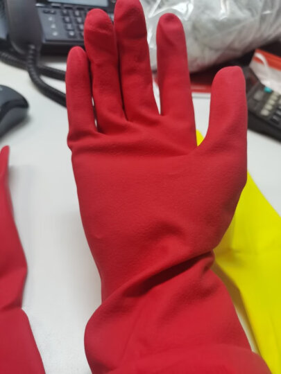 3M 橡胶手套 耐用型防水防滑家务清洁手套 柔韧加厚手套中号 苹果红 晒单图
