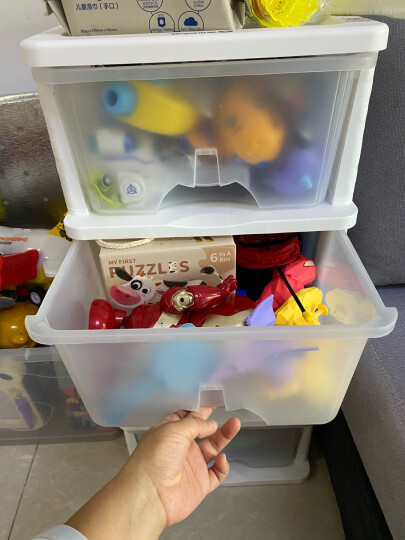 也雅Yaya 透明塑料抽屉式收纳柜 儿童收纳柜子零食玩具整理柜储物柜 床头柜 四层 晒单图