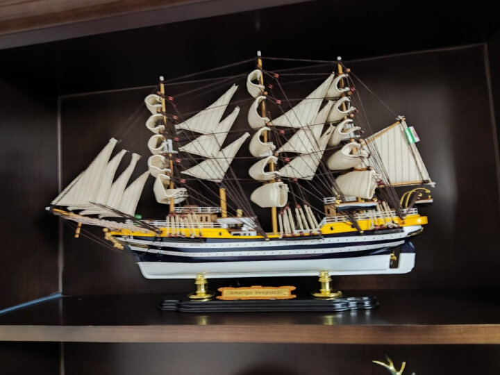 Snnei仿真实木帆船模型摆件 创意一帆风顺手工艺船 开业礼品乔迁礼物 《韦斯普奇号》110cm成品-大航海 晒单图