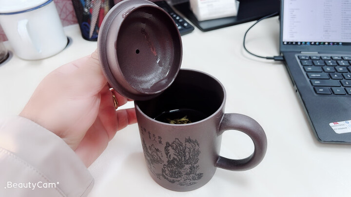 金镶玉 宜兴紫砂杯原矿紫泥雕刻大容量水杯茶具办公杯山水泡茶杯±450ml 晒单图