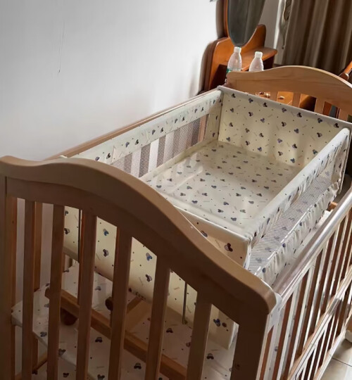 Saoors婴儿床实木宝宝床多功能榉木床可移动新生儿童 单床（送摇篮+蚊帐） 晒单图