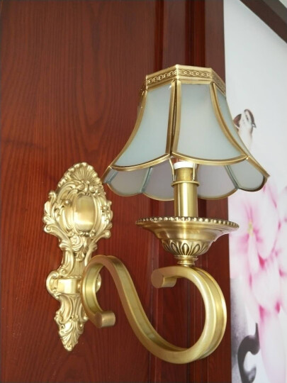 三洛（SANLUO）美式全铜壁灯客厅背景墙卧室床头灯欧式简约过道楼梯酒店工程壁灯 H502-2B双头+含LED三色灯泡 晒单图