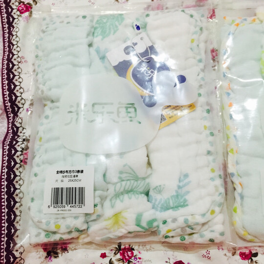 米乐鱼儿童吸汗巾新生婴儿棉纱布隔汗垫背巾周末动物园3条装 晒单图