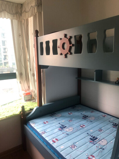 优漫佳 床儿童床上下铺床双层床高低床儿童房家具地中海实木框架子母床 (蓝)高箱床+柜梯 1.35*1.9米 晒单图