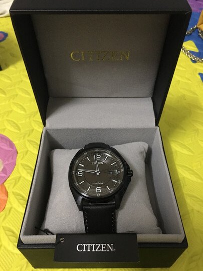 西铁城(CITIZEN)光动能小牛皮表带复古军旅风休闲男表AW1515-18H 晒单图