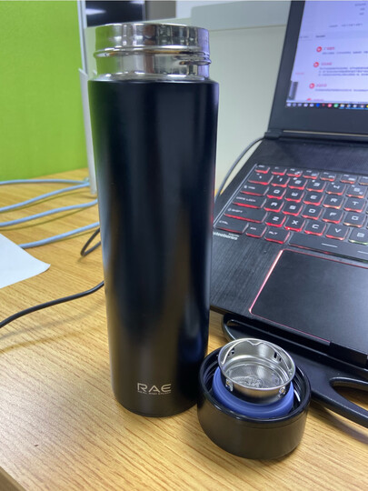 然也(RAE)450ml双层真空304不锈钢保温杯壶男女大容量带茶隔过滤泡茶杯便携商务办公水杯子WCO黑色R3037 晒单图