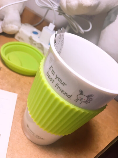 瓷魂 创意陶瓷情侣咖啡马克杯带盖随手水杯子 绿色兔子 晒单图