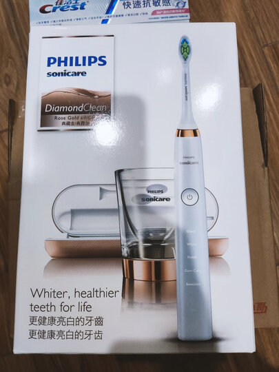 飞利浦（PHILIPS）电动牙刷成人情侣款520情人节礼物钻石系列金钻 含刷头*2+充电旅行盒+充电玻璃杯白金色HX9312 晒单图